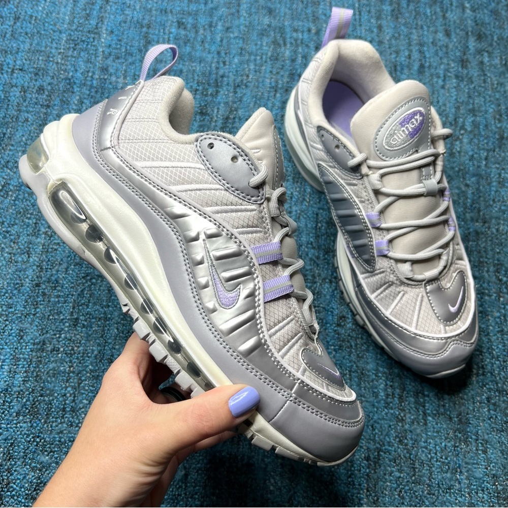 Nike Air Max 98 Metallic Sneakers in Vast Gray Purple Agate Women's Size 8.5